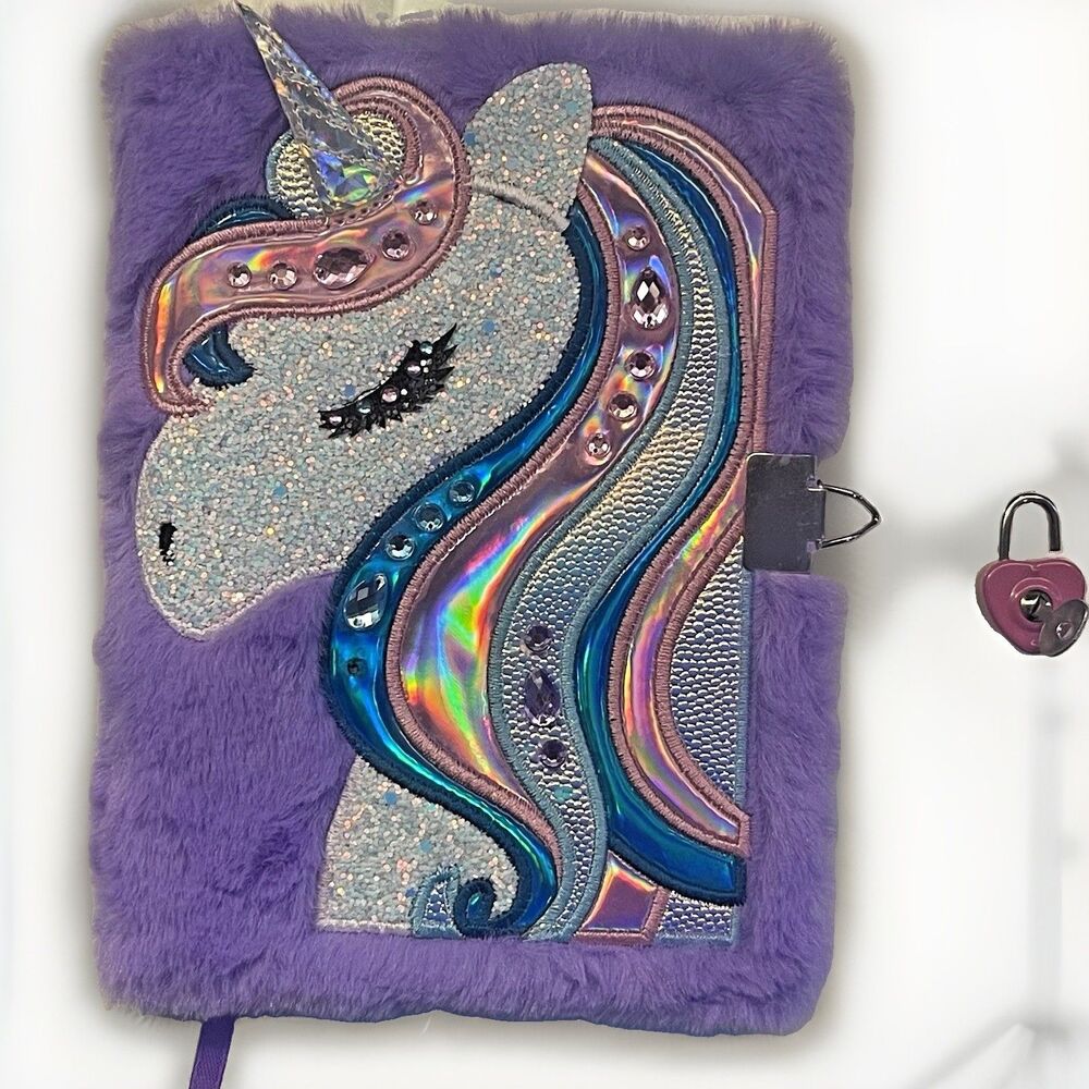 Claire's Unicorn Journal Diary With Lock & Key "Miss Glitter" Notebook New